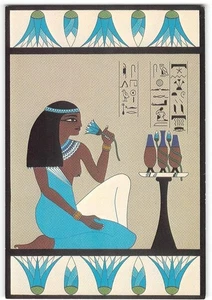 ÄGYPTISCHES MÄDCHEN Lotusblüte Kunst 1977 4x6 kontinentale Vintage Postkarte - Bild 1 von 2
