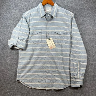 Free Planet Button Up Shirt Men's Large Blue/White Striped Roll Tab Sleeve NWT - Image 1 of 4