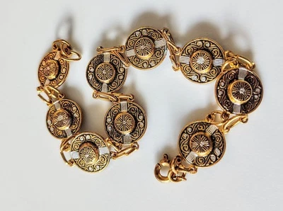 Pulsera de eslabones damascenos vintage 9 eslabones de sombrero cadena de cierre seguro de 7" Foto 1 de 4