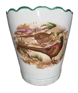 VTG Arthur Singer White Ceramic Trash Can? Planter? Quail Pheasant Signed 11' H. - Picture 1 of 16