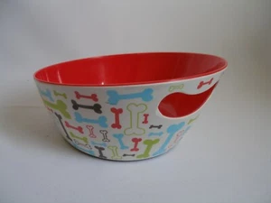 Vintage Dog Feeding Bowl Dish Bone Print Pattern Unique Design with Handles - Picture 1 of 12