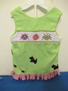 DD) Girls 2 Piece Size 5 Hand Smocked Lime Green Set Scottie Dogs - Picture 1 of 5