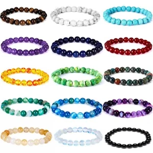 Men Women Natural Stone Agate Beads Bracelets Tiger Eye Turquoise Jewelry Gifts - Picture 1 of 33