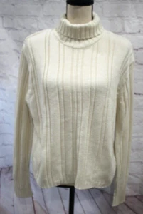 Basic Editions Women's Beige Ribbed Long Sleeve Turtleneck Sweater Size L - Picture 1 of 3
