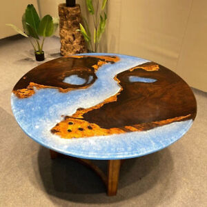 Blue Ocean Epoxy Table, Wooden Table , Epoxy Resin River Table, Round Table Deco