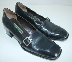 Vintage COLE HAAN Women's Leather Loafer w/ Buckle Navy Sz 7.5 ~ MADE IN ITALY - Picture 1 of 12
