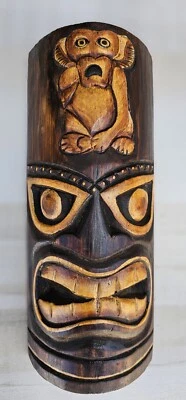 TIKI MASK WOOD 12" HAWAIIAN AFRICAN HOME DECOR TRIBAL BAR TROPICAL POLYNESIAN  - Image 1 of 4