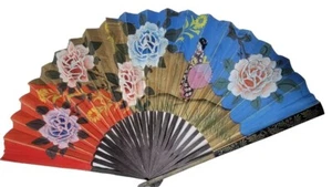 Vintage Japanese Folding Fan Hand Painted Paper Geisha Flowers Japan 25" - Picture 1 of 15