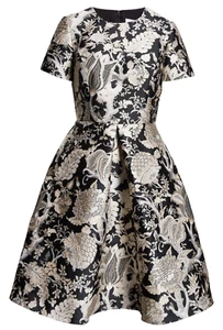 Carolina Herrera Chalet Floral Jacquard Fit & Flare Cocktail Dress Black Size 4 - Picture 1 of 6