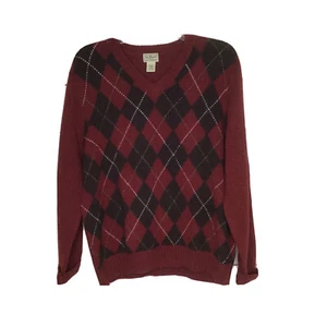 Suéter LL Bean Cuello en V 100% Lana Shetland Patrón Diamante Rojo Para Hombre Grande - Imagen 1 de 7