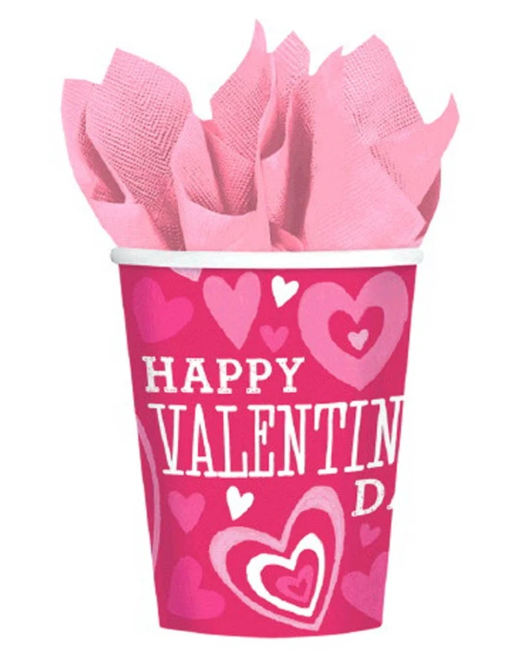 Valentine Party Red Hearts Holiday Valentine's Day Party 9 oz. Paper Cups - Image 1 of 1
