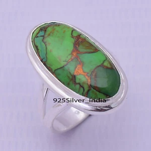 Green Copper Turquoise Gemstone 925 Sterling Silver Handmade Ring All Size - Picture 1 of 6