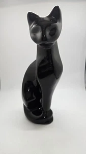 Vintage Keramik 11" große schwarze Katze grüne Augen Figur MCM - Bild 1 von 5