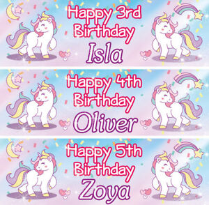 2 x personalised birthday banner Unicorn children nursery kid party decoration