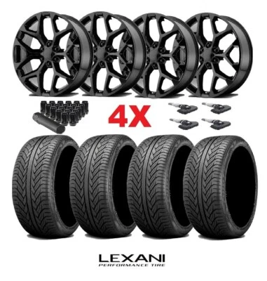 GLOSS BLACK SNOWFLAKE WHEELS RIM LEXANI TIRES CADILLAC ESCALADE DENALI 305 35 24 - Изображение 1 из 4