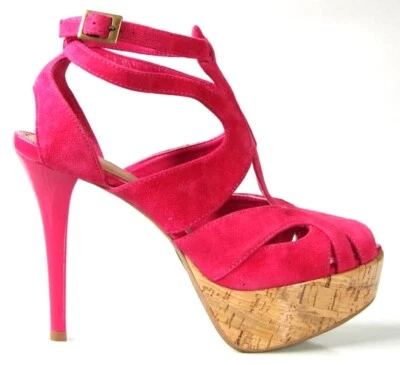 TOPSHOP Rosa Gamuza Talla US 8 Puntera Abierta Plataformas Tacones Zapatos Sexy Nuevo Foto 1 de 4