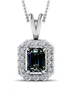 3.06 Ct vvs1 + BROWN BLUE WHITE EMERALD MOISSANITE DIAMOND 925 SILVER PENDANT - Picture 1 of 3