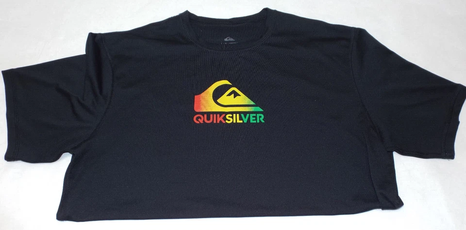 Mint Mens Large Quiksilver Black Short Sleeve Rasta Sun Surf Boat RashGuard $38 - Image 1 of 2