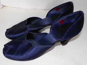 Vintage Navy Blue Satin Daniel Greene Open Toe Slippers 6 - 6 1/2 - Picture 1 of 7