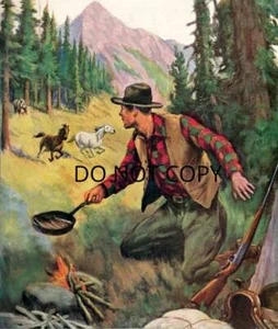 ANTIQUE REPRO 8X10 PHOTO PRINT GRIZZLY BEAR CHARGING HORSES SAVAGE MODEL 99 RIFL - Picture 1 of 1