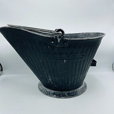 Vintage Reeves Galvanized Coal Ash Bucket Fireplace Hog Scuttle • 105.01$