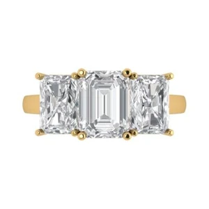 14K Yellow Gold Moissanite 3 Stone Engagement Ring (4 cttw, Emerald-Cut, VVS1) - Picture 1 of 11