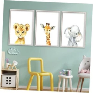 Baby Safari Nursery Wall Art Decor 11x16 Inch Set of 3 Wood Framed Cute Animal - Picture 1 of 7