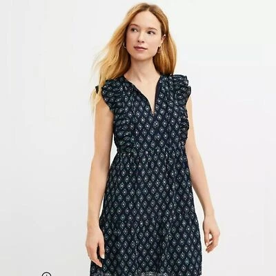 Старый темно-синий цветочный оборки галстук туника мини женское платье размер XXL - Изображение 1 из 4