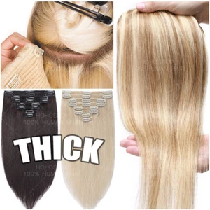 FULL HEAD Clip In Real Remy Human Hair Extensions Double Weft THICK Blonde Weave - Picture 1 of 80