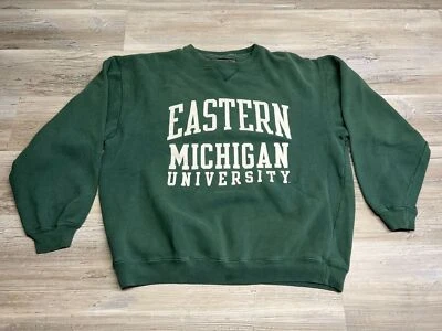 Moletom Eastern Michigan University gola redonda masculino quadrado desbotado pequeno vintage - Imagem 1 de 4