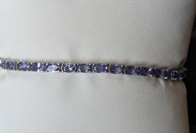 0.925 银正品坦桑石宝石网球手链 925 泰国 FAS 7.5" 10.0 克 — 第 1/4 张图片