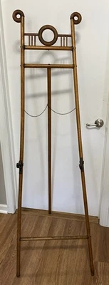 Antiguo caballete victoriano de exhibición de arte de artista de madera de roble curvada para pintar decoración de habitaciones Foto 1 de 4