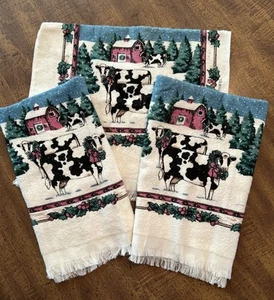 Set Of 3 Of Franco Country Farmhouse Cow Kitchen Towels NEW - Picture 1 of 10