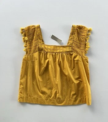 J. Crew Women's Size 14 Top Shirt Yellow Eyelet Tassel Square Neck Poplin NEW - Image 1 of 4