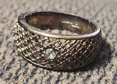 Avon золотистый корзина плетение кольцо искусственный бриллиант акцент широкая лента недвижимости винтажный - Изображение 1 из 4