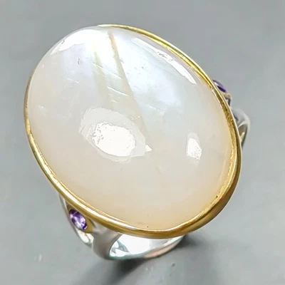 Кольцо с драгоценным камнем 30 карат с натуральным лунным камнем серебро 925 пробы размер 7,25/R446698 - Изображение 1 из 4