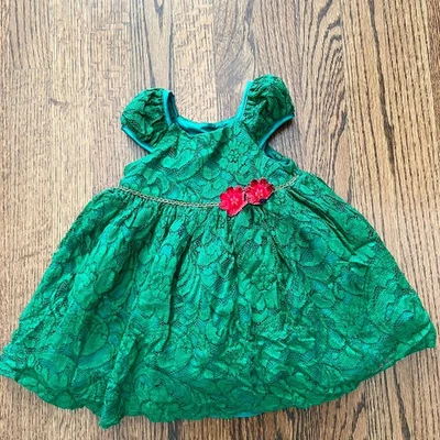 Laura Ashley London Green Fancy Short Sleeve Christmas Holiday Dress - 18 months — 第 1/4 张图片