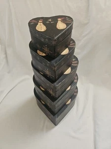 Bob's Boxes Lang Nesting Primitive Snowmen Set Of 5 Heart-shaped - Susan Winget  - Picture 1 of 7