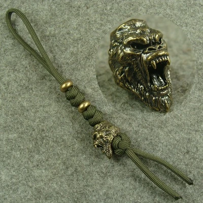 Cuchillo tejido a mano latón macizo “cabeza de gorila” cordón cuentas cuentas Paracord GH503 Foto 1 de 4