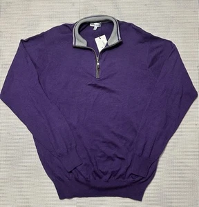 Peter Millar Crown Sweater 1/4 Zip Merino Wool & Silk Purple Mens Lg NWT - Picture 1 of 10