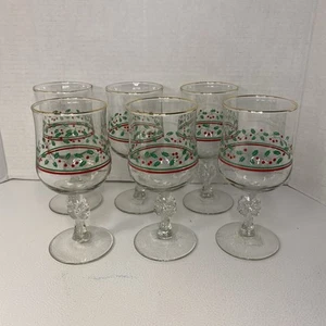 Set 6 bicchieri da vino vintage Arbys Holly Berry calice vacanze Natale - Foto 1 di 9