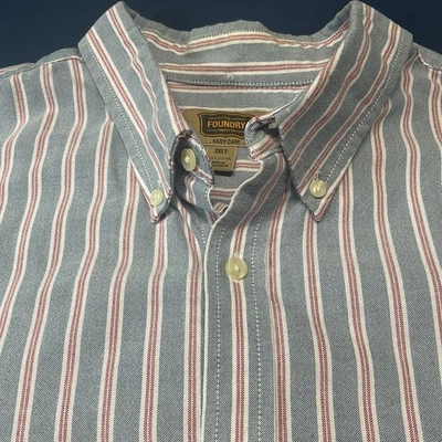 Foundry Supply Men’s 2XLT Tall Pocket Button Down Blue/red Striped Short Sleeve - Image 1 of 4