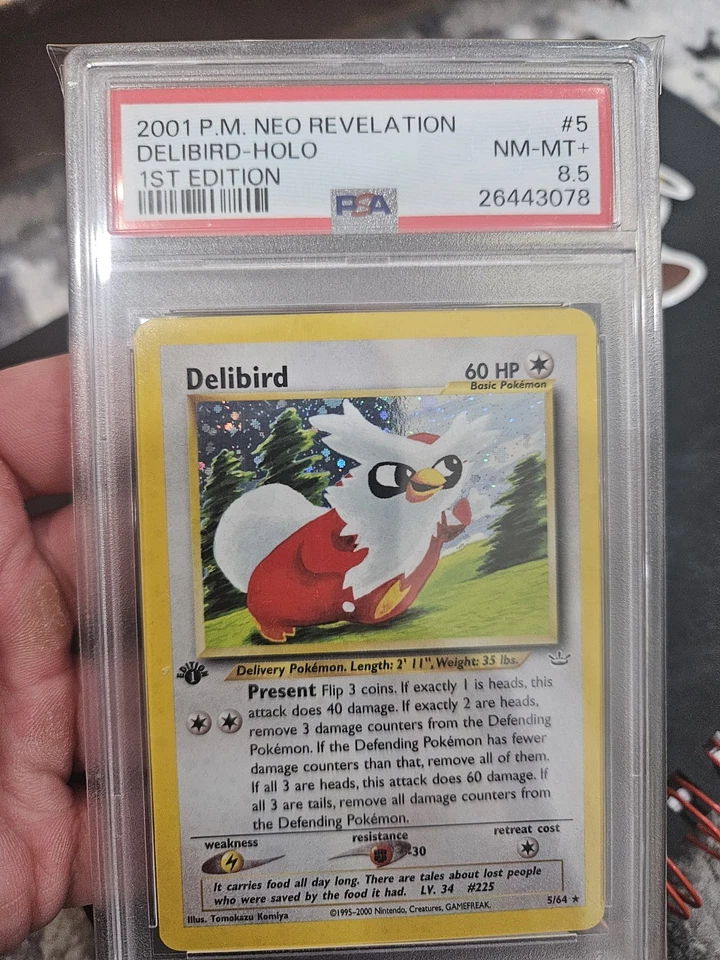 POKEMON NEO REVELATION 1ST ED #5 DELIBIRD HOLO Rare PSA  8.5 NM/Mint Low Pop! - Image 1 of 4