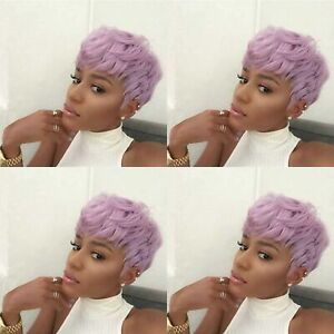 Short Lavender Purple Pixie Cut Wave Wig Synthetic Hair Wigs Party Cosplay Soft