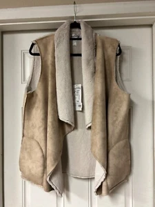Joseph Ribkoff Tan Suede/Faux Fur Shearling Sleeveless Vest Size `14 NWT - Picture 1 of 8