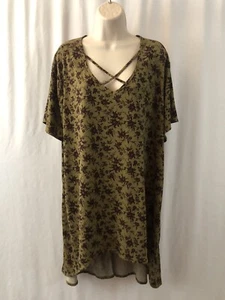 Cato Est. 1946 Sz 18/20W EUC Women’s Short Sleeve High Low Beige Brown ￼blouse - Picture 1 of 8