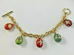 Gold Finish Russian Pastel Egg Festive Charm Bracelet -  Museum Store Collection - Picture 1 of 4