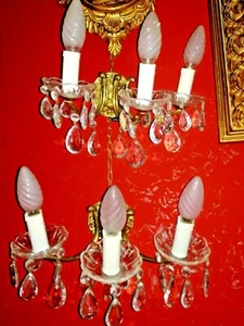  ANTIKES PAAR WANDLAMPEN MARIA ANTONIETTA AUS BRONZE VOLL VERGOLDET FRÜHE 900er Jahre - Bild 1 von 7