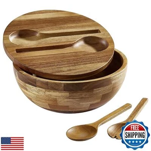 ECWAY Acacia Wood Salad Bowl Set with Lid, Built-in Wooden Fork and Spoon, 10 - Picture 1 of 5