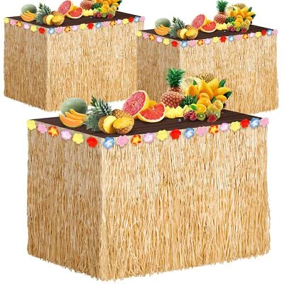 3 Packs Hawaiian Luau Grass Table Skirt 108 x 30 Inch Tropical Hibiscus Luau ... - Image 1 of 4